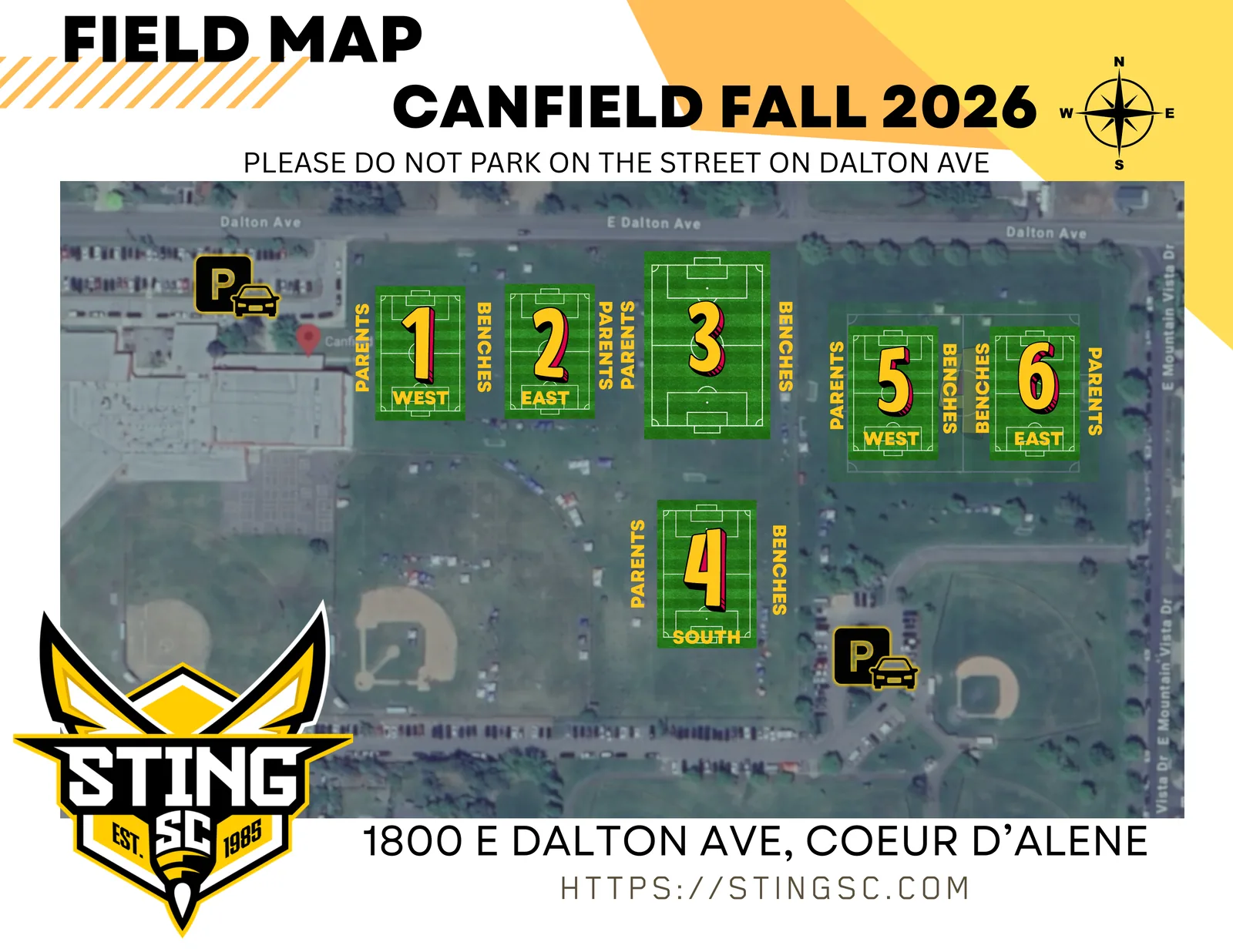 Fall 2026 field map of Canfield Middle School from Sting SC